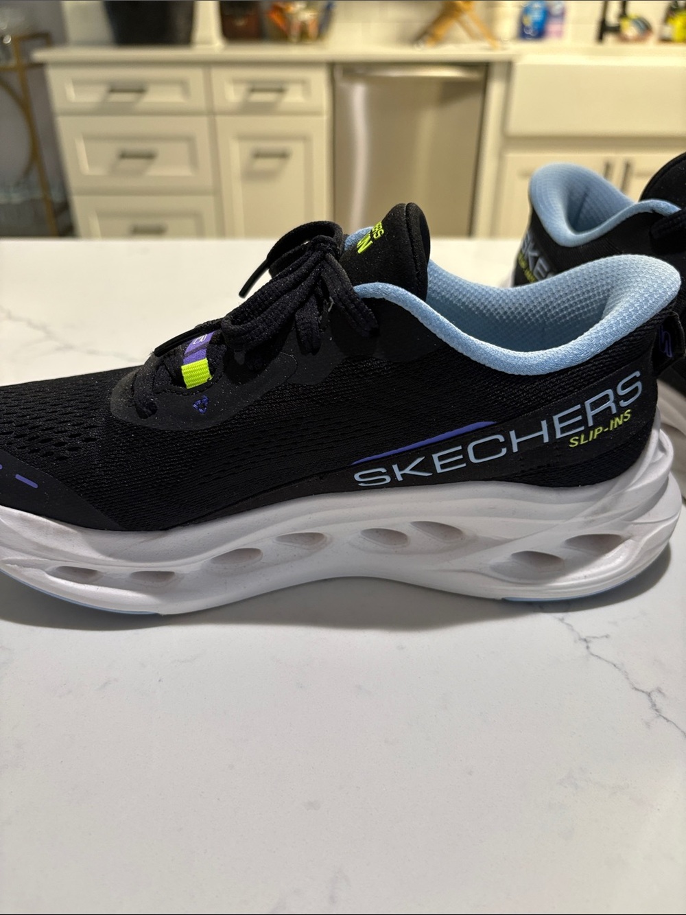 Skechers Black Athletic Sneakers with Light Blue and Neon Accents - Picture 10 of 10